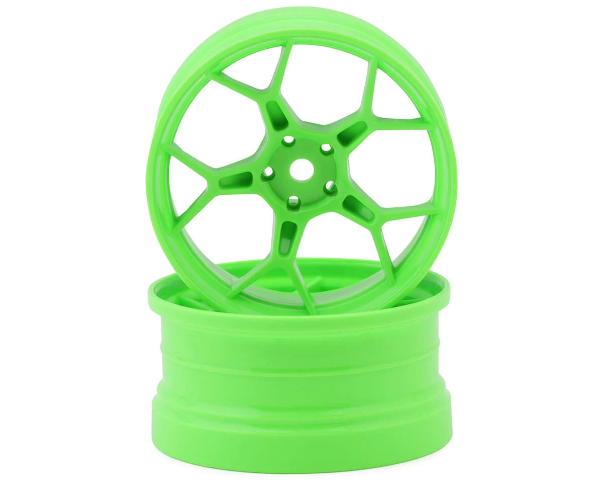 DS Racing Feathery 5Y Drift Wheels (High Gloss 2K Flu Green) (2) (6mm Offset) w/12mm Hex