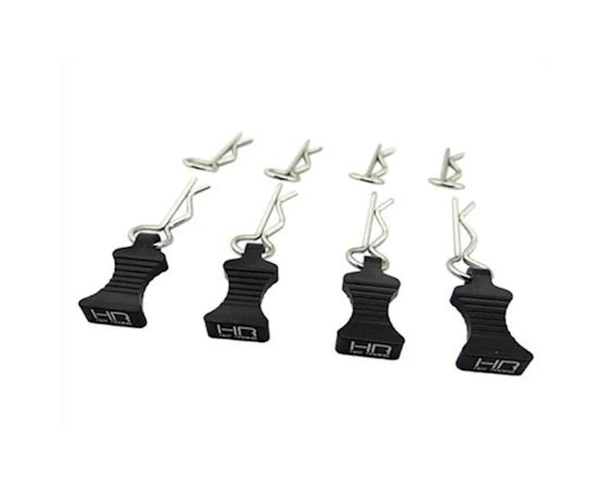 Hot Racing 1/10 Aluminum EZ Pulls w/Body Clips (Black) (4) - HRAAC03EZ01