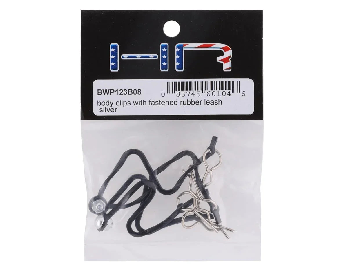 Hot Racing Body Clips w/Fastened Rubber Leash (Silver) - HRABWP123B08