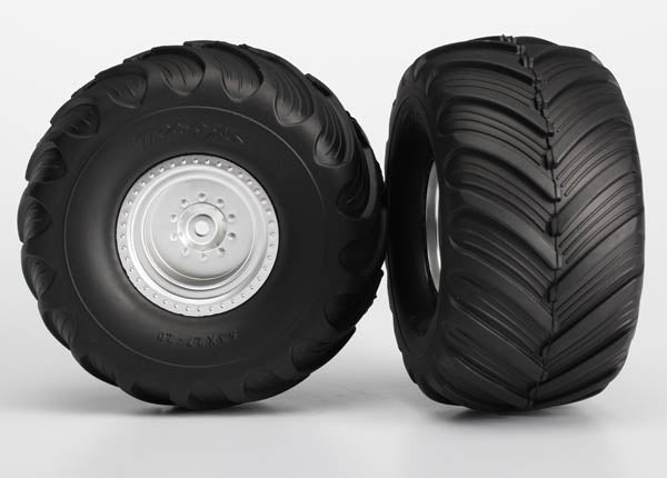Traxxas Satin Chrome Wheels with Terra Groove Tires (2)
