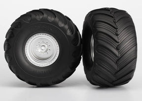Traxxas Satin Chrome Wheels with Terra Groove Tires (2) - 3663