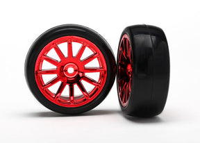 Traxxas Red Chrome 12-Spoke wheels w/ Slick Tires (2) - 7573X