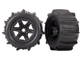 Traxxas 3.8" Black 6-Spoke Wheels w/ Paddle Tires (2) - 8674