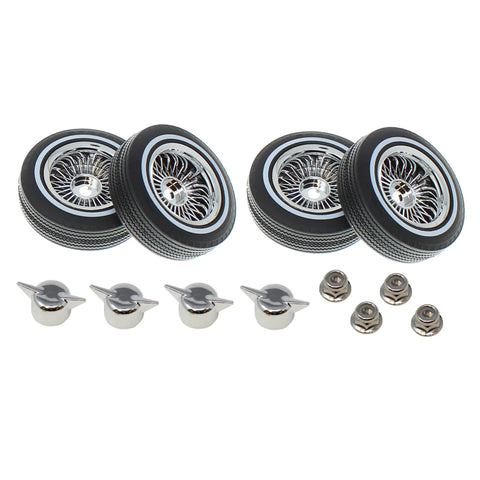 Whitewall Low Pro Tires and Wheels w/ Knock offs & Wheel nuts (Chrome)(Not Glued) (1Set) - RER13882