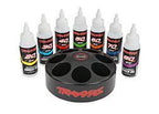Shock oil set (includes 20 wt, 30 wt, 40 wt, 50 wt, 60 wt, 70 wt, & 80 wt premium shock oils with spinning carousel rack)