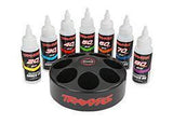 Shock oil set (includes 20 wt, 30 wt, 40 wt, 50 wt, 60 wt, 70 wt, & 80 wt premium shock oils with spinning carousel rack)