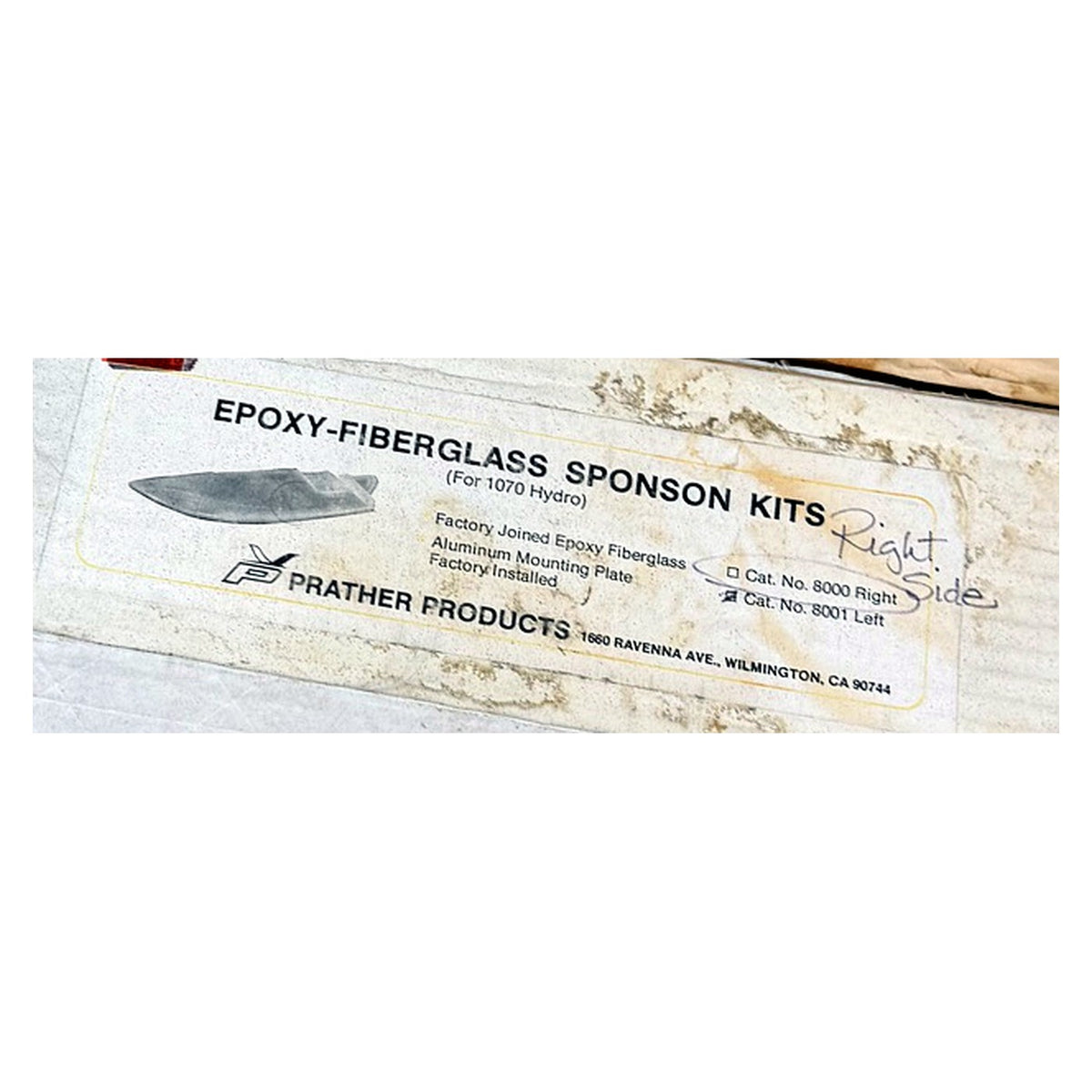Prather PRA8001 sponson kit box label - LEFT, for 1070 Hydro