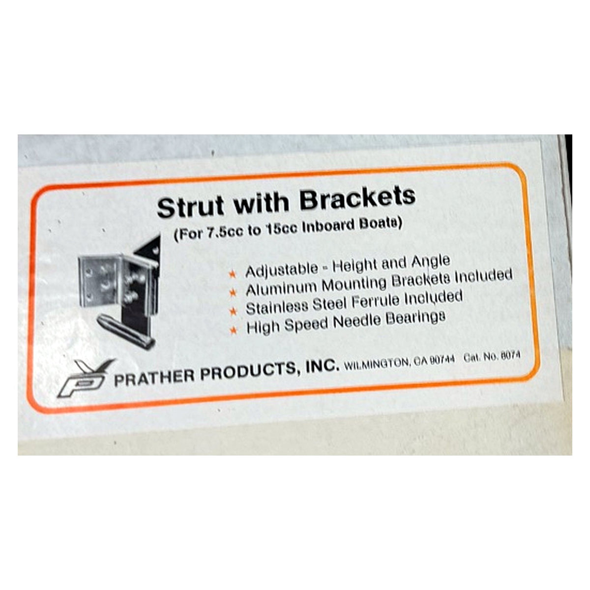 Prather PRA8074 strut box label - Strut with Brackets for 7.5cc to 15cc inboard boats