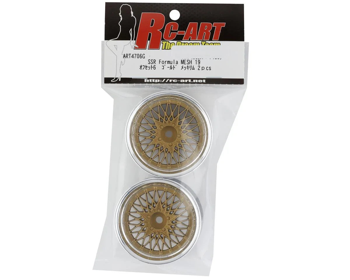 RC Art SSR Formula Mesh 19 Drift Wheels (Gold) (2) (6mm Offset) w/12mm Hex
