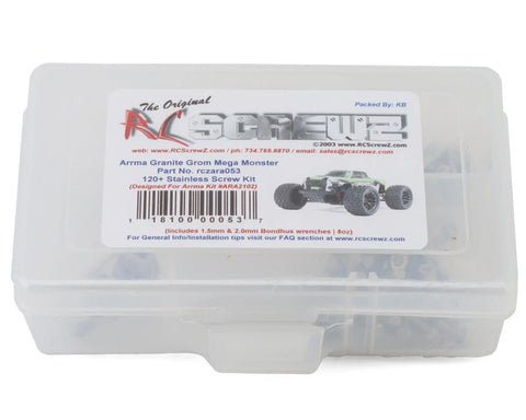 RC Screwz Arrma Granite Grom Mega 1/18 RTR Monster Stainless Steel Screw Kit - RCZARA053