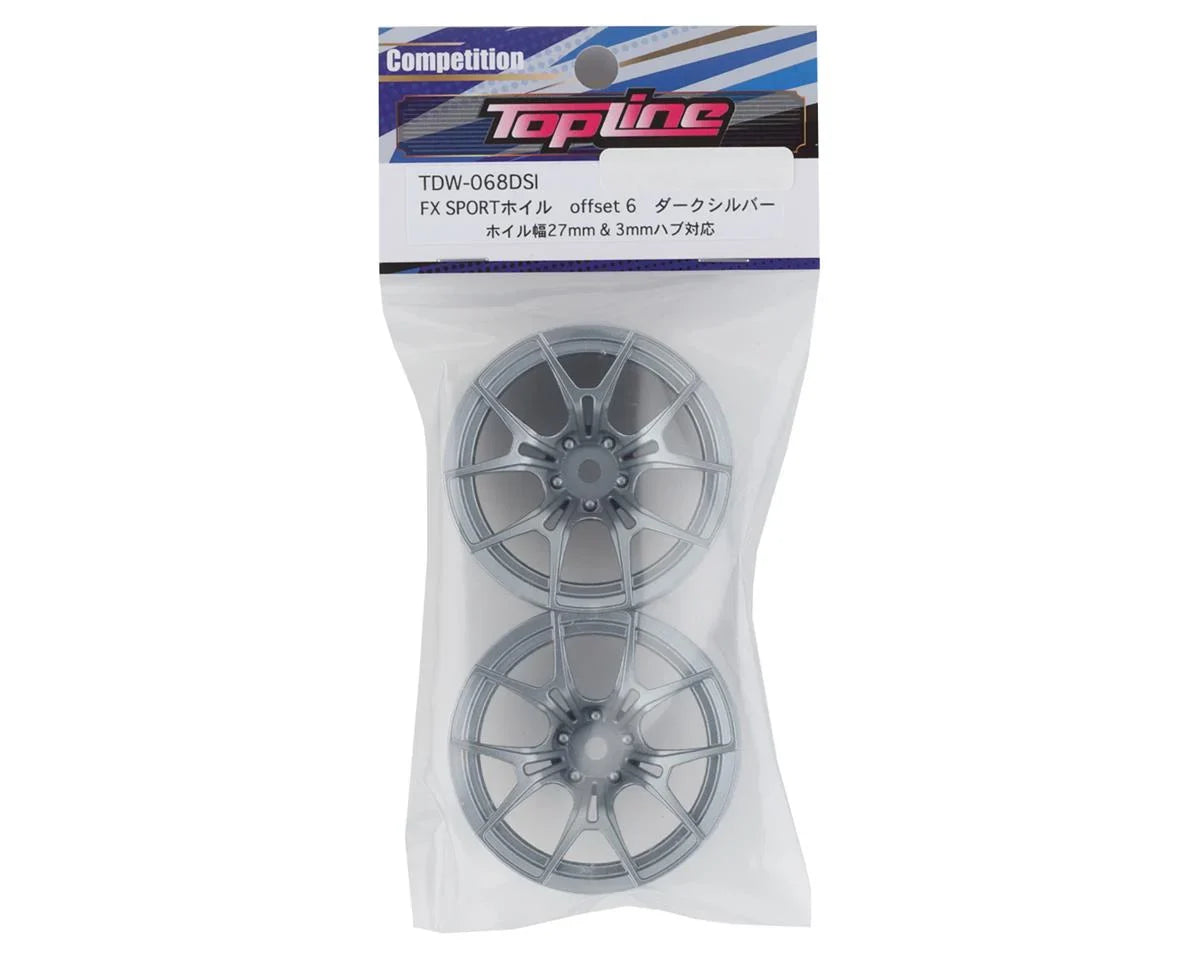 Topline FX Sport Multi-Spoke Drift Wheels (Dark Silver) (2) (6mm Offset) w/12mm Hex - TDW-068DSI