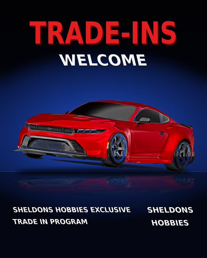 Trade-Ins Welcome - Sheldons Hobbies trade in program flyer