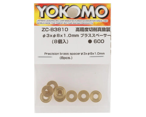 Yokomo 3×8x1mm CNC-Machined Brass Spacers (8) - YOKZC-B3810