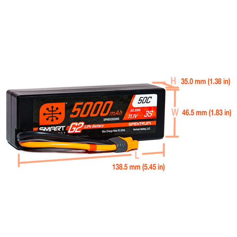 11.1V 5000mAh 3S 50C Smart G2 Hardcase LiPo Battery IC3 - SPMX53S50H3