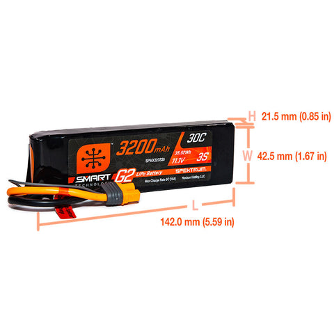 11.1V 3200mAh 3S 30C Smart G2 LiPo Battery IC3 - SPMX323S30