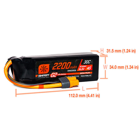 14.8V 2200mAh 4S 30C Smart G2 LiPo Battery IC3 - SPMX224S30