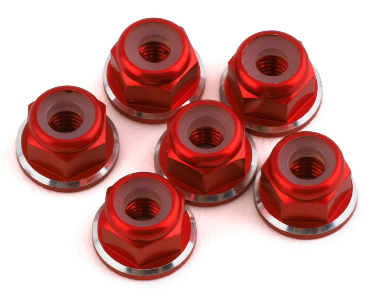 1UP Racing 3mm Aluminum Flanged Locknuts w/Chamfered Finish (Red) (6) - 1UP80538