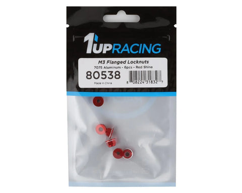 1UP Racing 3mm Aluminum Flanged Locknuts w/Chamfered Finish (Red) (6) - 1UP80538