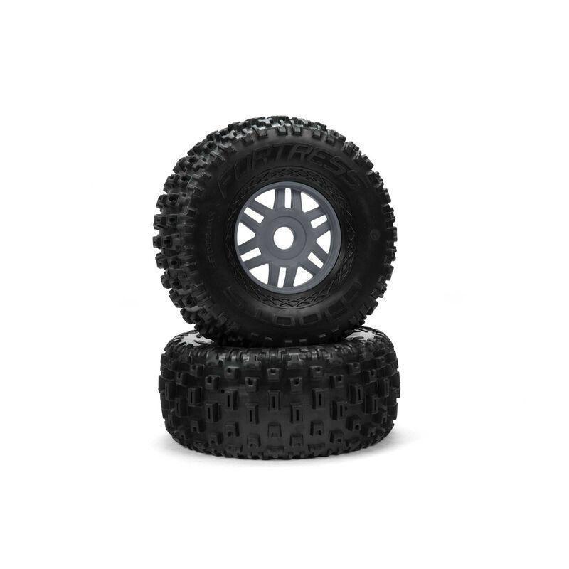 1/8 dBoots Fortress Front/Rear 2.4/3.3 Pre-Mounted Tires, 17mm Hex, Gunmetal (2)