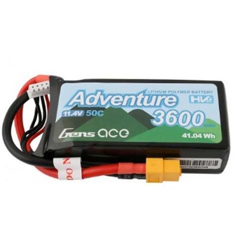 11.4V 3600mAh 3S1P 50C Adventure Lipo Battery, XT60
