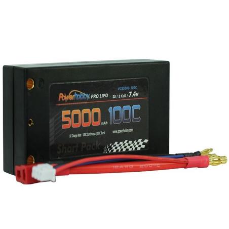 Power Hobby - 2S 7.4V 5000MAH 100C Shorty Lipo Battery, w/ 4mm Bullet Connectors