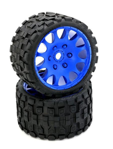 Power Hobby - Scorpion Belted Monster Truck Tires / Wheels, 17mm Hex (2) Sport-Blue