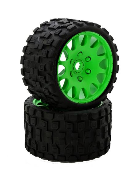 Power Hobby - Scorpion Belted Monster Truck Tires / Wheels w 17mm Hex (2) Sport-Green