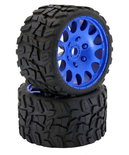 Power Hobby - Raptor Belted Monster Truck Tires / Wheels w 17mm Hex (2) Sport-Blue