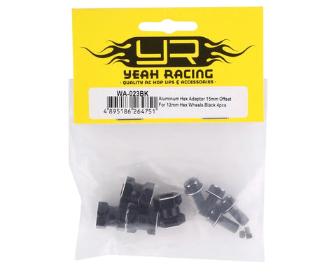 Yeah Racing 12mm Aluminum Hex Adaptors (Black) (4) (15mm Offset) - YEA-WA-023BK